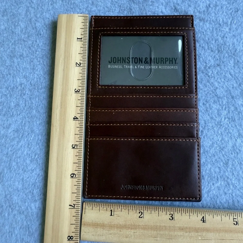 Johnston &‎ Murphy Leather Card Organizer Case Wallet ID Window Brown Minimalist